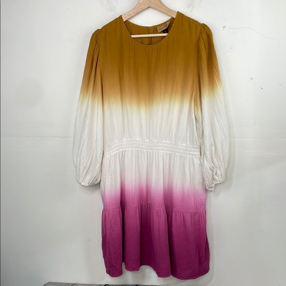 Universal Thread Women's GauzyTie-Dye Long Sleeve Tiered Dress Size XXL